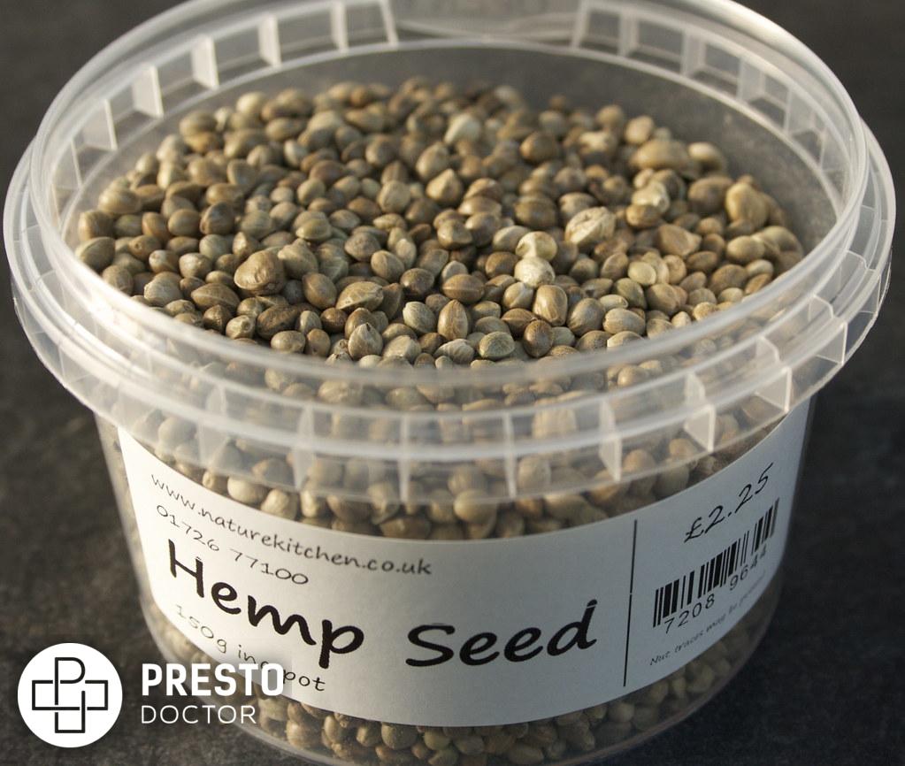 Pot of hemp seeds
